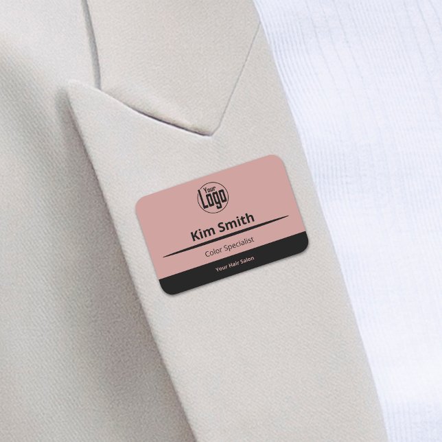 Porte-nom Salon d'expertise en logo rose noir professionnel (Professional Pink Black Logo Expertise Salon Name Tag)