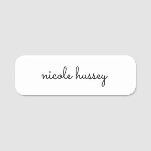 Porte-nom Script blanc   Monogramme élégant minimaliste mode