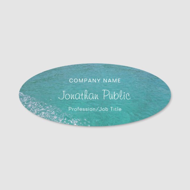 Porte-nom Script calligraphié Blue Green Sea Water Aqua (Devant)