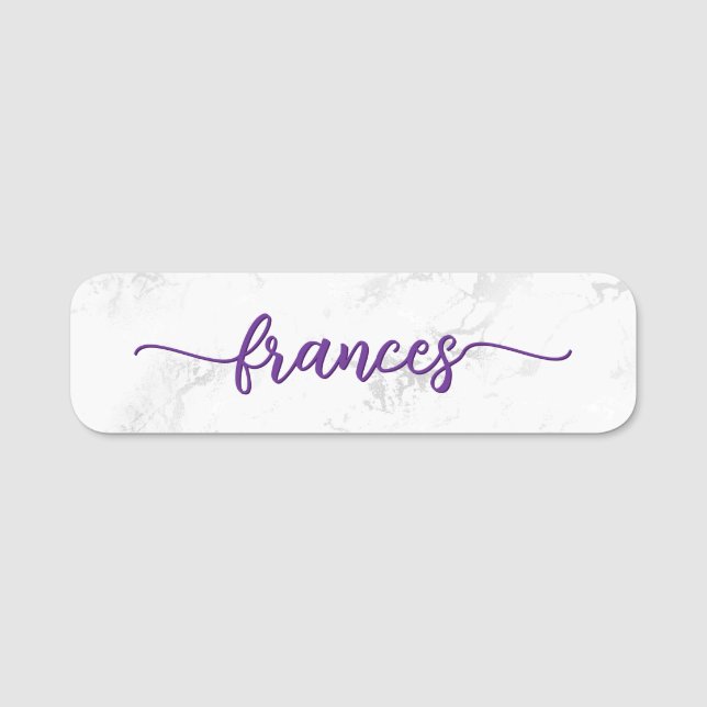 Porte-nom Script manuscrit violet Faux Marbre (Devant)