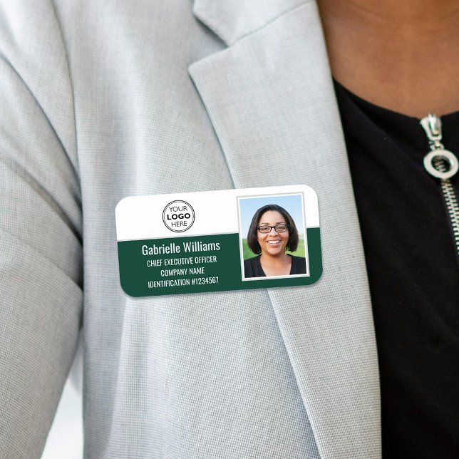 Porte-nom Sécurité photo de l'employé de l'entreprise Vert (Créateur téléchargé)