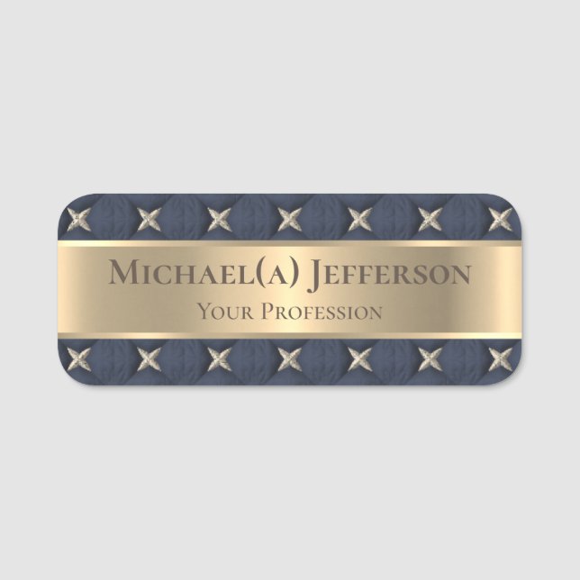 Porte-nom Sept Étoiles D'Or De Luxe Sur Bleu : Élégant (Devant)