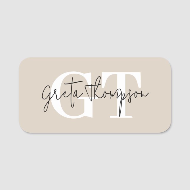 Porte-nom Signature Nom Monogramme Noir et Blanc Beige (Devant)