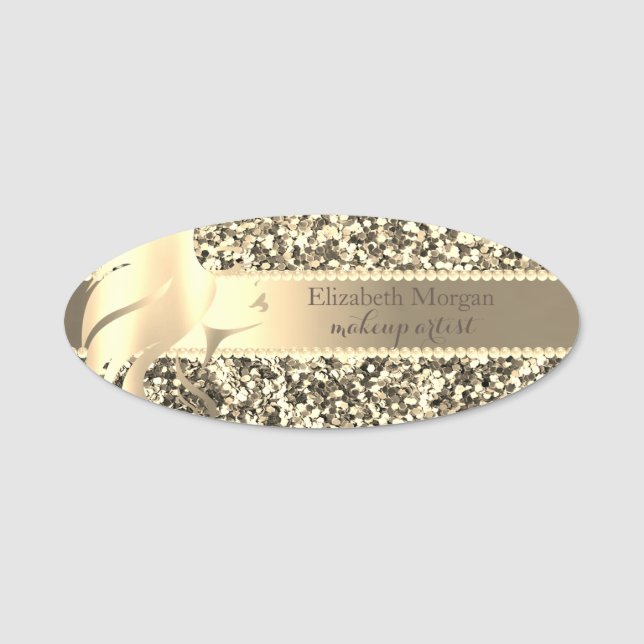 Porte-nom Silhouette de Fille au Glitter Doré Élégant (Devant)