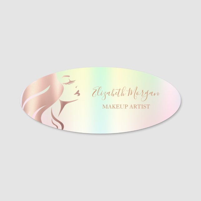 Porte-nom Silhouette Fille Face, Artiste Maquillage Holograp (Devant)