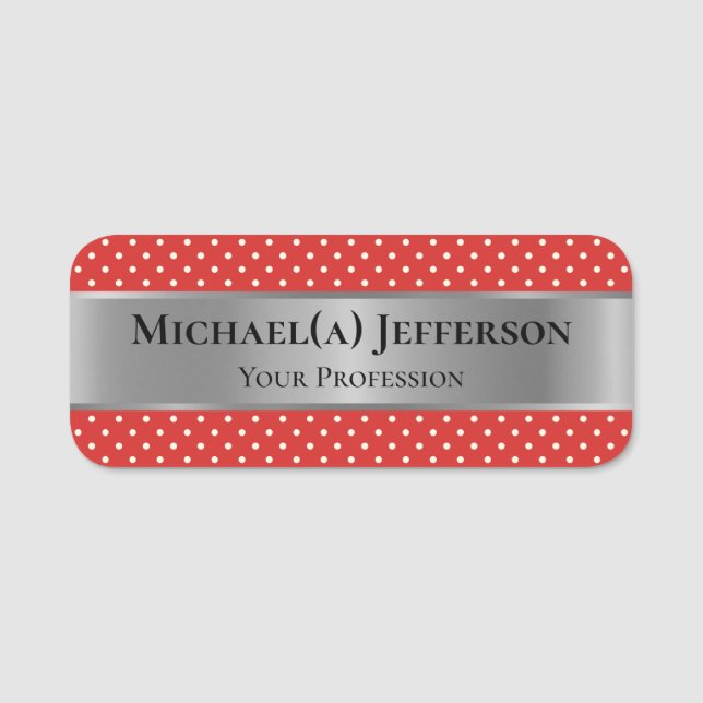 Porte-nom Silver de luxe & Elegant Tomate Rouge Blanc Polka  (Devant)