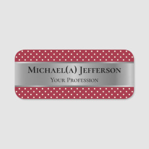 Porte-nom Silver De Luxe Et Élégant Point Polka Rouge Foncé