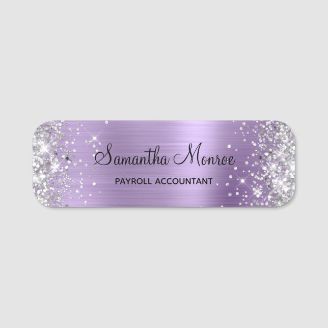 Porte-nom Silver Glitter Light Purple Foil (Devant)