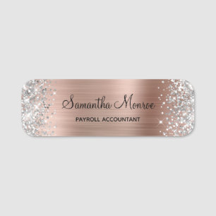 Porte-nom Silver Parties scintillant Rose Gold Nom Titre