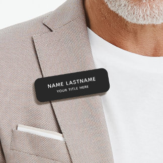 Porte-nom Simple Basique Noir Titre Sécurité Pin Magnétique