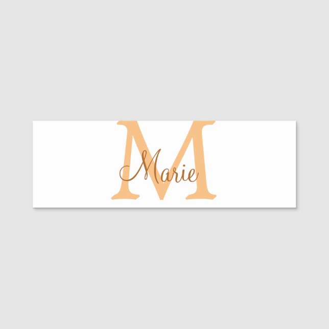 Porte-nom simple minimal add name monogram orange brown  thr (Devant)