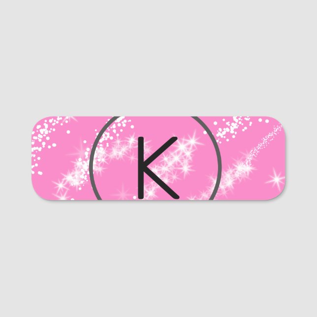 Porte-nom simple monogramme blanc monogramme rose parties sc (Devant)