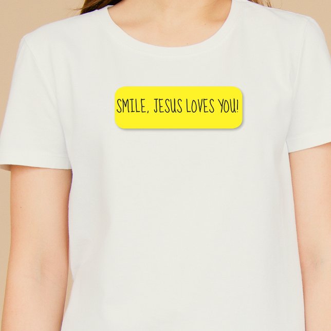 Porte-nom Souriez, Jésus Vous Aime Jaune Joyeux Soleil (Smile, Jesus Loves You Yellow Happy Sunshine Name Tag)