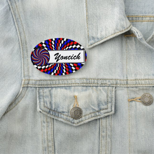 Porte-nom Spirale rouge blanc de Checker bleu par Kenneth Yo (En situation)