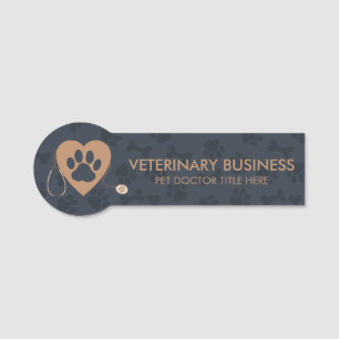 Porte-nom Stéthoscope Cardiaque Paws Vétérinaire Animal Navy