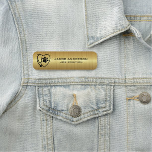 Porte-nom Stéthoscope et empreinte de patte de cœur vétérina