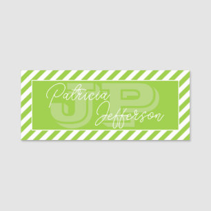 Porte-nom Style Apple Green White Striped : Unique Monogramm