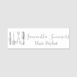 Porte-nom Styliste de salon de cheveux gris argent Personnal