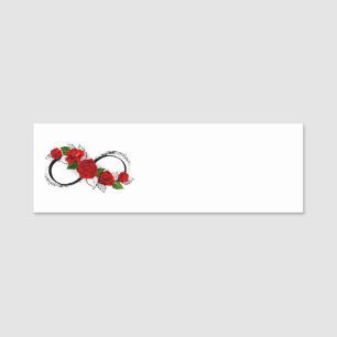 Porte-nom Symbole d'infini avec les roses rouges