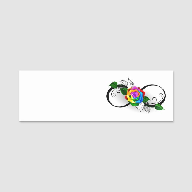 Porte-nom Symbole d'infini avec rose arc-en-ciel (Devant)