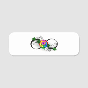 Porte-nom Symbole d'infini avec rose arc-en-ciel