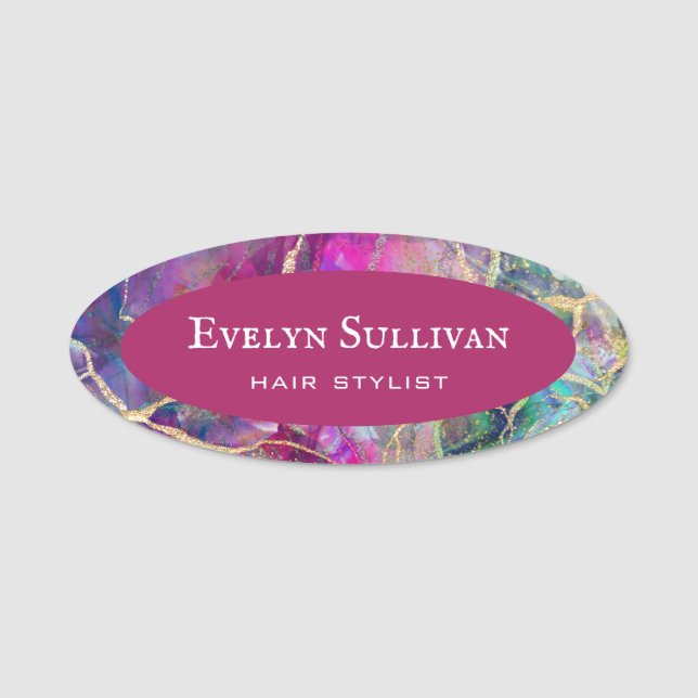 Porte-nom Tag Fuchsia Aquamarine Opal Design (Devant)