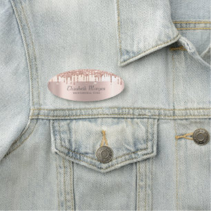 Porte-nom Tendance, gouttes de paillettes rayées, or rose