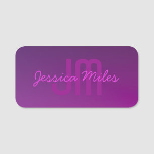 Porte-nom Texte monogramme modifiable moderne & Ombre violet