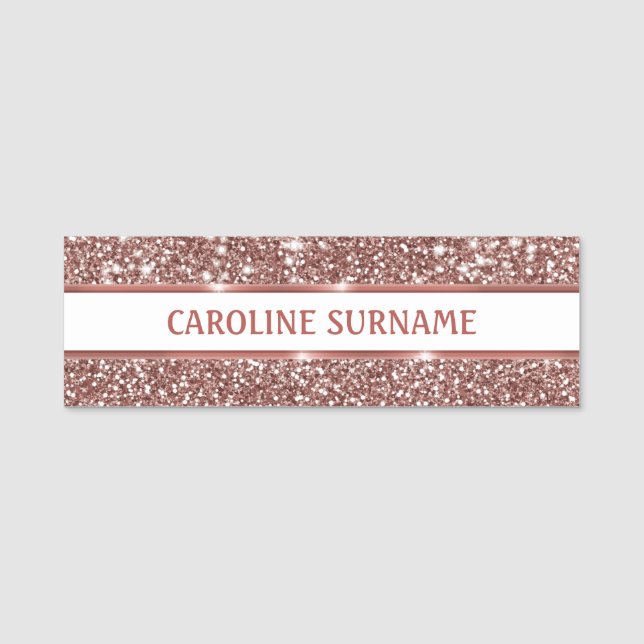 Porte-nom Texture de paillettes en or rose faux et texte per (Devant)