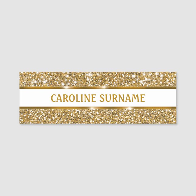 Porte-nom Texture de paillettes jaune doré faux et texte per (Devant)