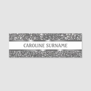 Porte-nom Texture de scintillement argenté faux et texte per