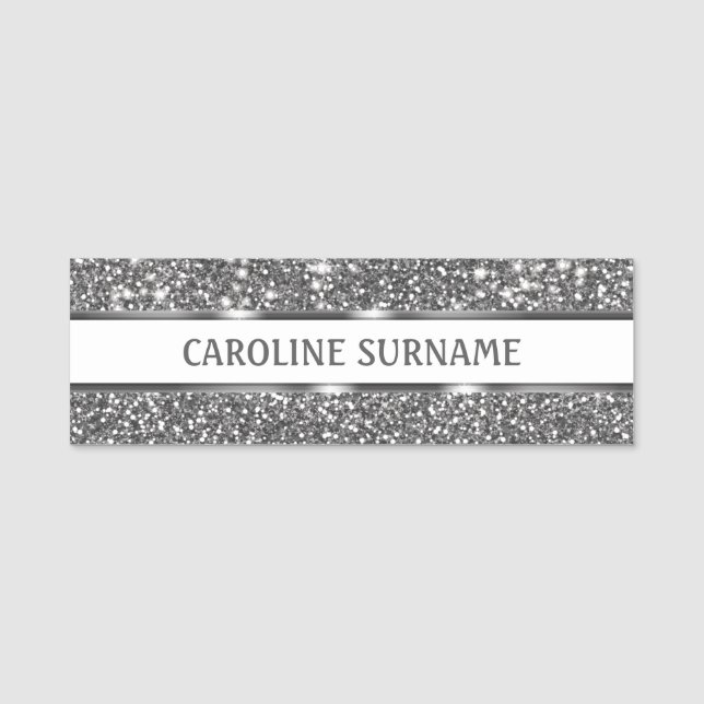 Porte-nom Texture de scintillement argenté faux et texte per (Devant)