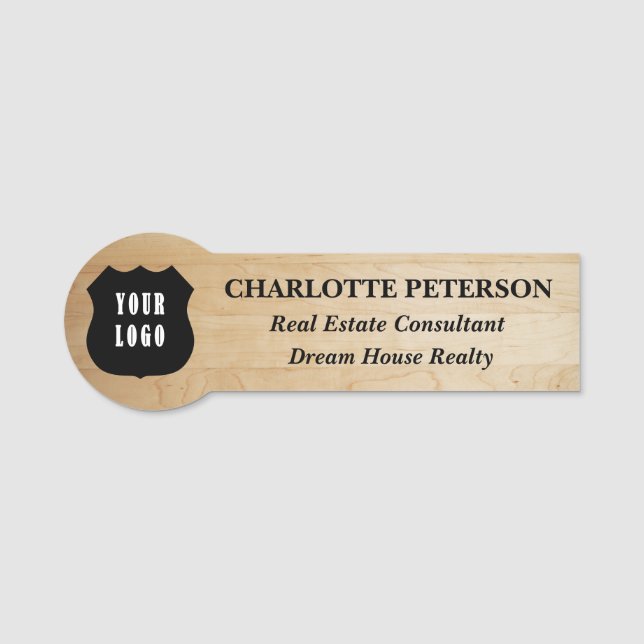 Porte-nom Texture en bois Realtor personnalisé ou logo immob (Devant)