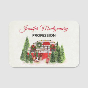 Porte-nom Thème extérieur du camping de Noël Trailer
