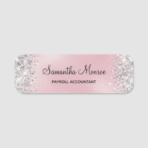 Porte-nom Titre de feuille d'argent rose pailleté