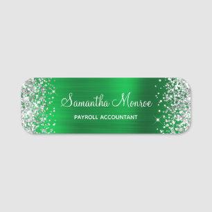 Porte-nom Titre de nom de feuille métallisée vert pailletton