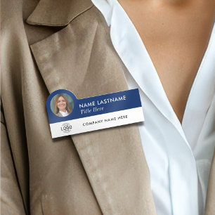 Porte-nom Titre de photo de logo personnalisé employé bleu m