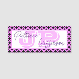 Porte-nom Trendy Bubblegum Rose Black Lattice Mesh : Monogra