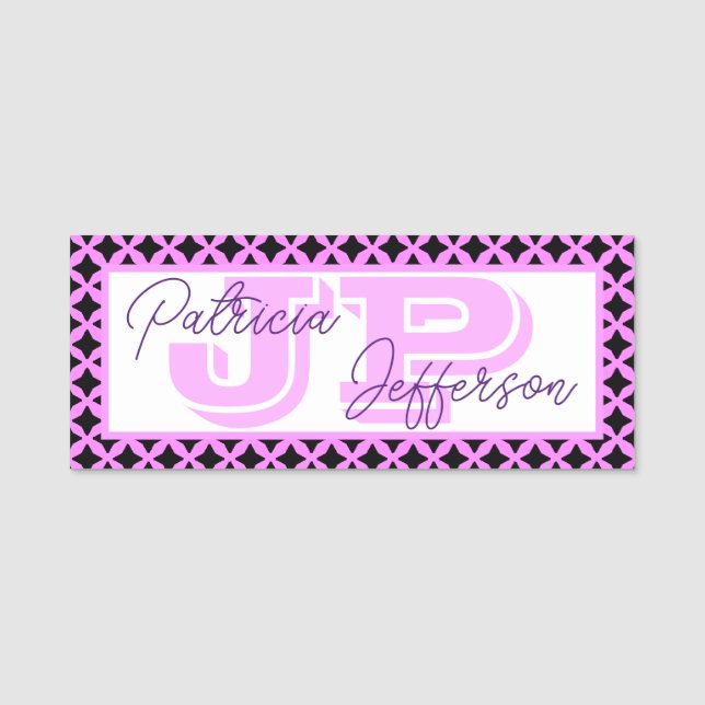 Porte-nom Trendy Bubblegum Rose Black Lattice Mesh : Monogra (Devant)