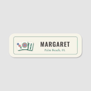 Porte-nom Tuiles de Mahjong Crème et Jade Personnalisées