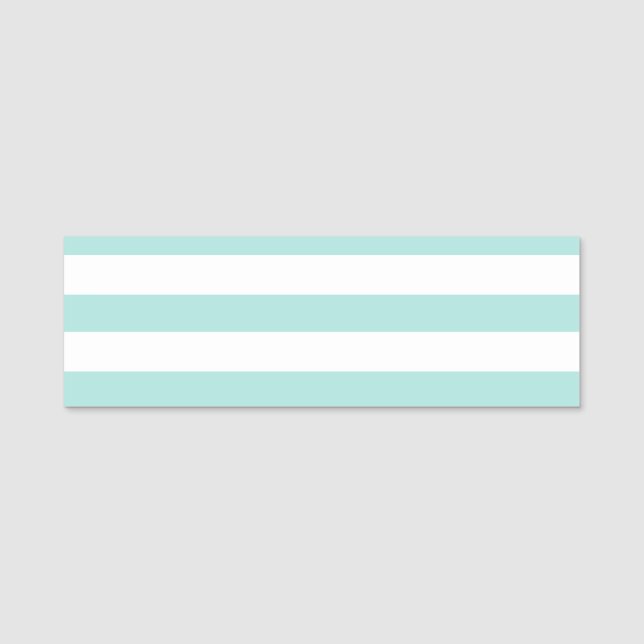 Porte-nom Turquoise Clair et Blanc Larges Rayures Horizontal (Devant)