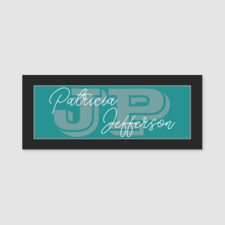 Porte-nom Turquoise noir et bleu-vert manuscrit : Monogramme