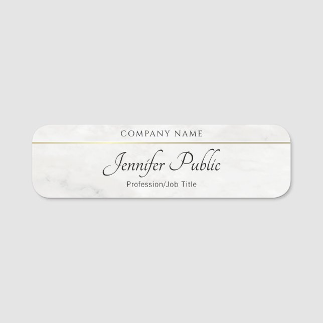 Porte-nom Typographie or Modèle Marbre blanc Script (Devant)