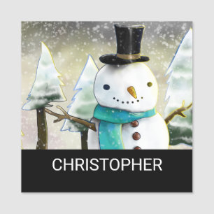 Porte-nom Un bonhomme de neige géant en hiver sur la scène