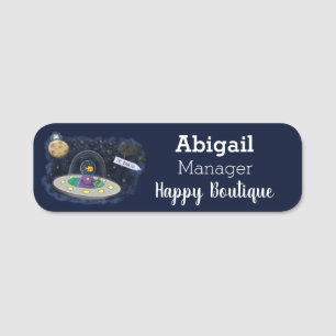 Porte-nom Un joli poisson heureux dans l'espace dessin animé