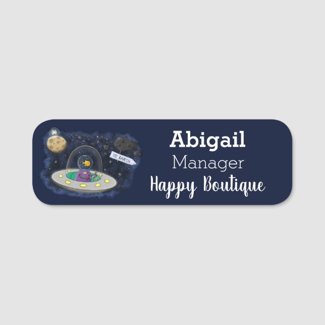 Porte-nom Un joli poisson heureux dans l'espace dessin animé (Devant)