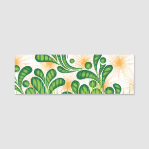 Porte-nom Un motif artistique vert et or représentant un arb