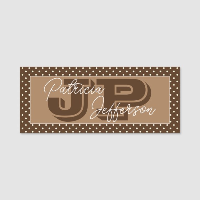 Porte-nom Unique 2 Tons Brown Blanc Découpé : Monogramme mod (Devant)