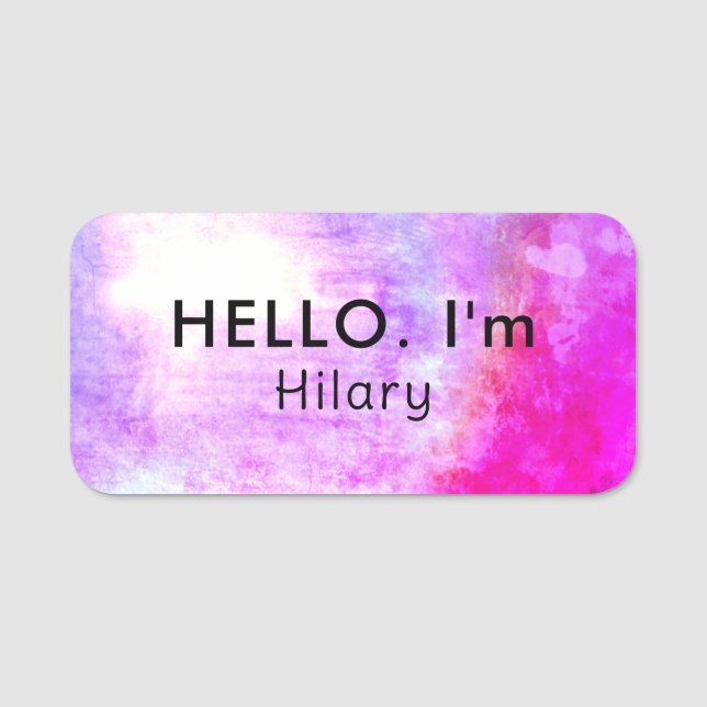 Porte-nom Unique Hello noir rose chaud violet magnétique (Devant)