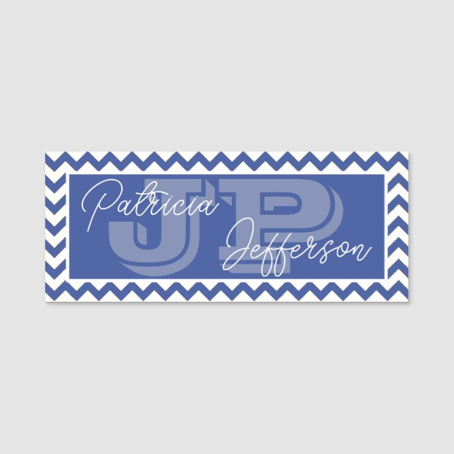 Porte-nom Unique professionnel Cerulean bleu Chevron Monogra (Devant)